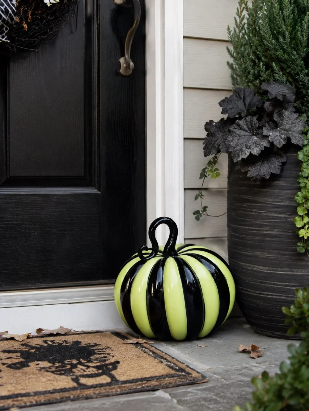 Ghoulish Halloween Large Striped Pumpkin Outdoor Safe Whimsigoth Carnival Goth